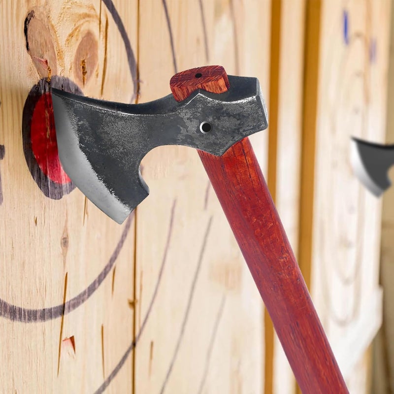 LUIOUS 16" Throwing Axe Set with Beech Wood Handle, Professional Throwing Hatchet Set of Two, Viking Style Throwing Tomahawks with Steel Wedge for Adults' Competition and Outdoor Recreation, Red - Image 3